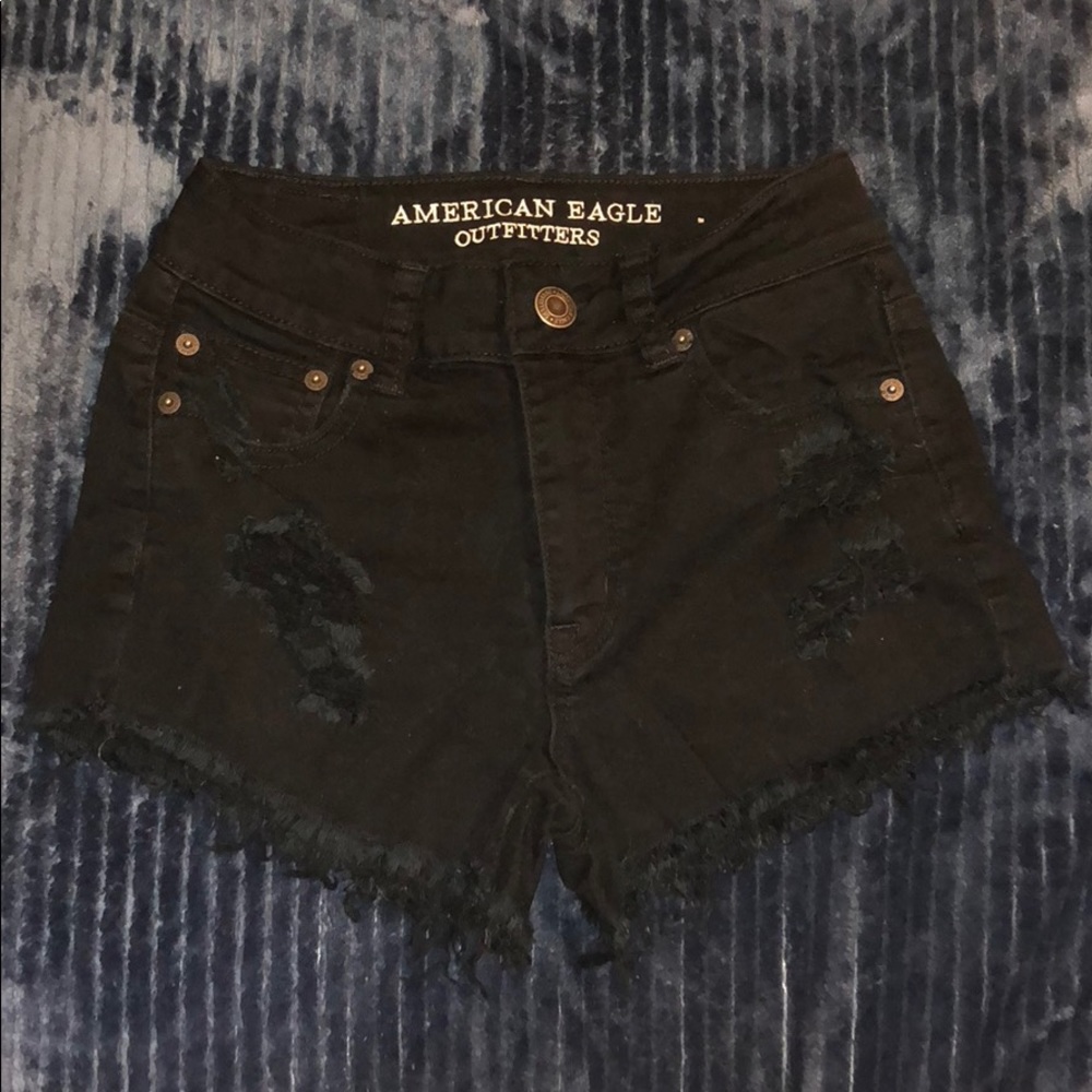 American eagle black ripped jean shorts